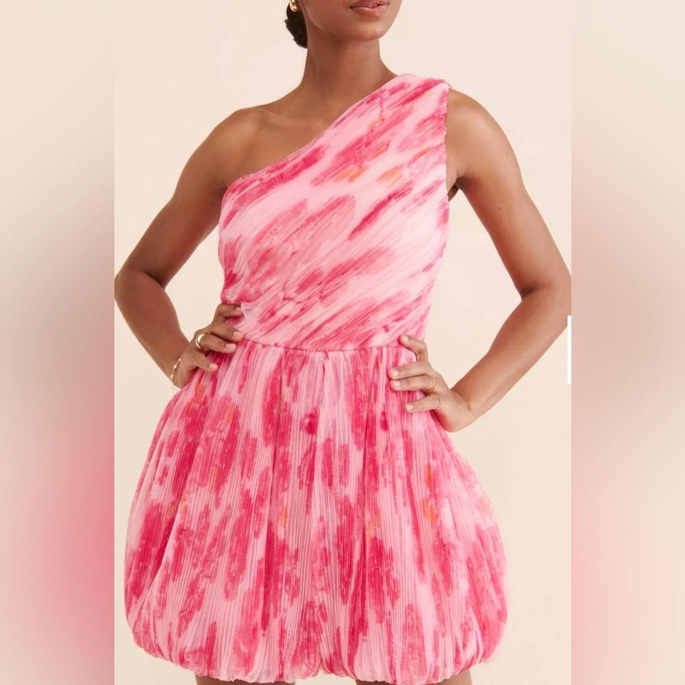 Hutch One-Shoulder Pink Watercolor Midi romper 6